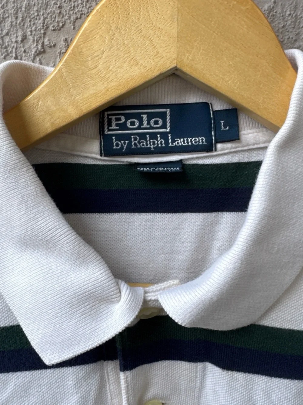 Ralph Lauren White Polo with Green & Navy Stripes and Red Pony